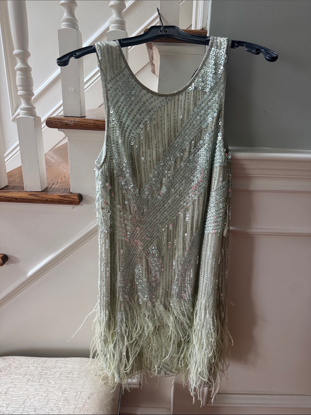 Sequin & Feather Fringe Mint Mini Dress